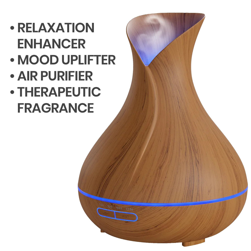 Wood Grain Aroma Diffuser & Humidifier – Ultrasonic Cool Mist, LED Lights - Image 2