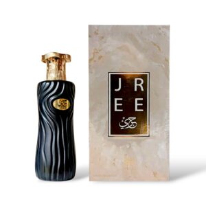 Ahmed Al Maghribi Jree 100ml unisex eau de parfum with saffron, oud, rose, praline, and vanilla notes.