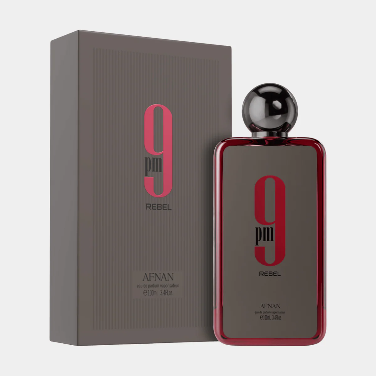 The striking bottle of AFNAN 9PM Rebel.