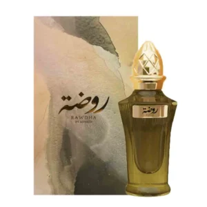 Product image of Ahmed Al Maghribi Rawdha 50ml Eau De Parfum, a luxury unisex fragrance featuring Hindi agarwood, saffron, rose, sandalwood, amber, musk, and cypriol.
