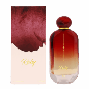 Product image of Ahmed Al Maghribi Ruby 100ml Eau De Parfum featuring citrus, rose, vanilla, and warm woody notes.