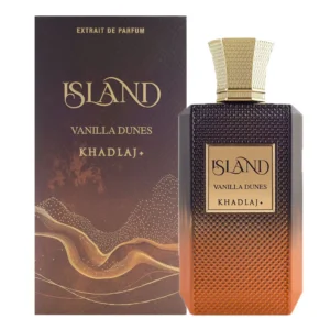 KHADLAJ Island Vanilla Dunes Extrait de Parfum 100ml, a warm and luxurious vanilla gourmand fragrance.