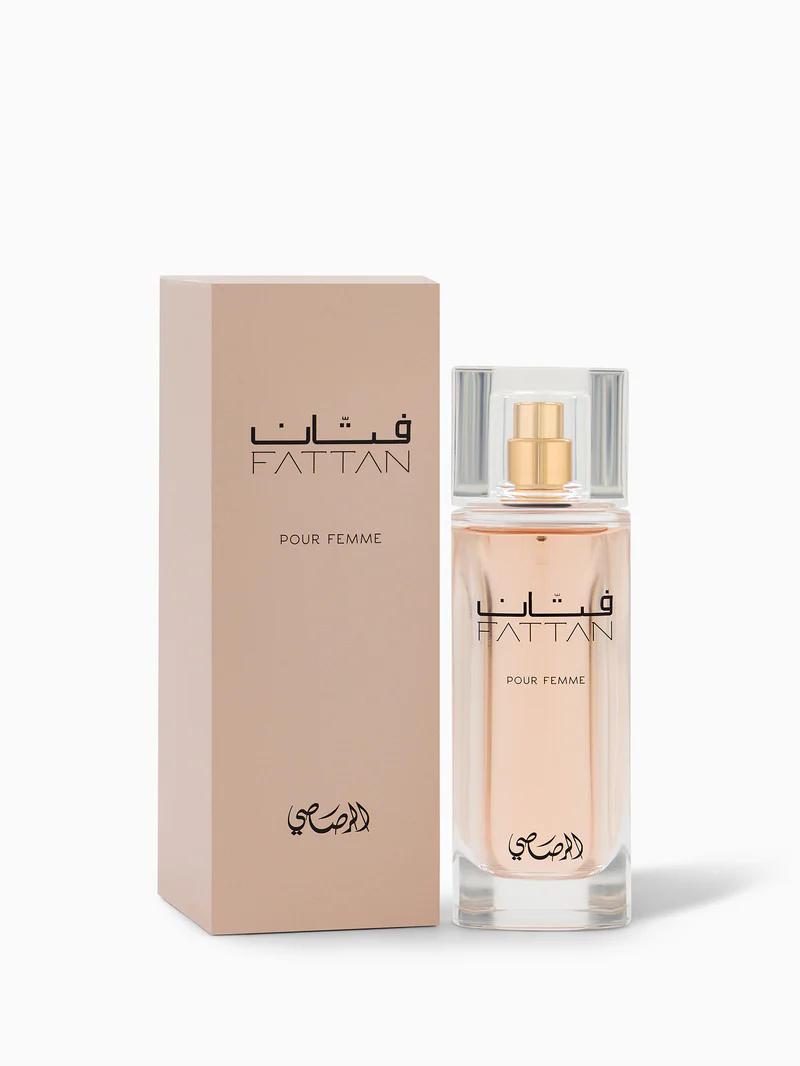 Rasasi Fattan Pour Femme Eau de Parfum 50ml for women, elegant bottle design.