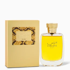 Rasasi Hawas For Her Eau de Parfum 100ml for women, elegant bottle with python-design cap.