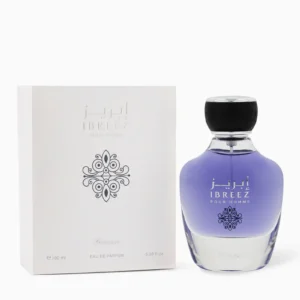 Rasasi Ibreez Pour Homme Eau de Parfum 100ml for men, a fresh aquatic fragrance in a blue bottle.