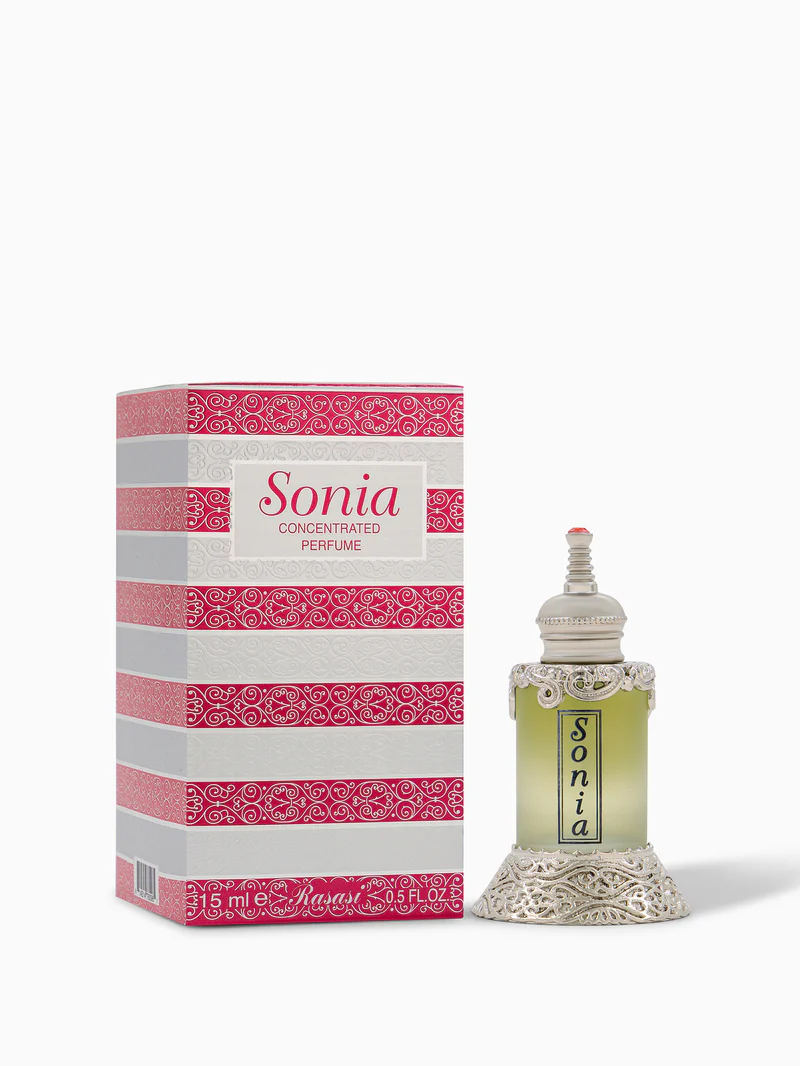 Rasasi Sonia Concentrated Perfume Oil (Attar) 15ml for women - a sweet, floral fragrance oil.