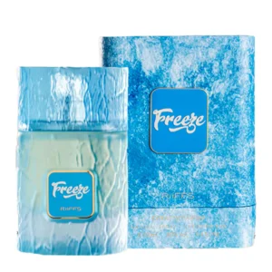 Riiffs Freeze Extrait De Parfum unisex bottle on an icy blue surface with mint leaves and citrus fruits