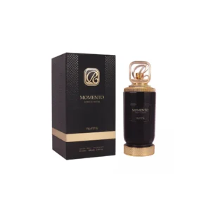 Riiffs Momento Eau De Parfum 100ml for men bottle on a dark elegant surface with saffron threads and rose petals
